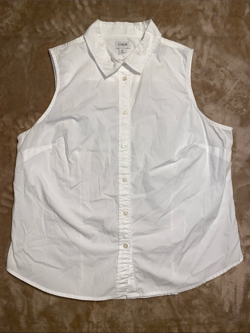 J. Crew White Sleeveless Button-Down Cotton Shirt